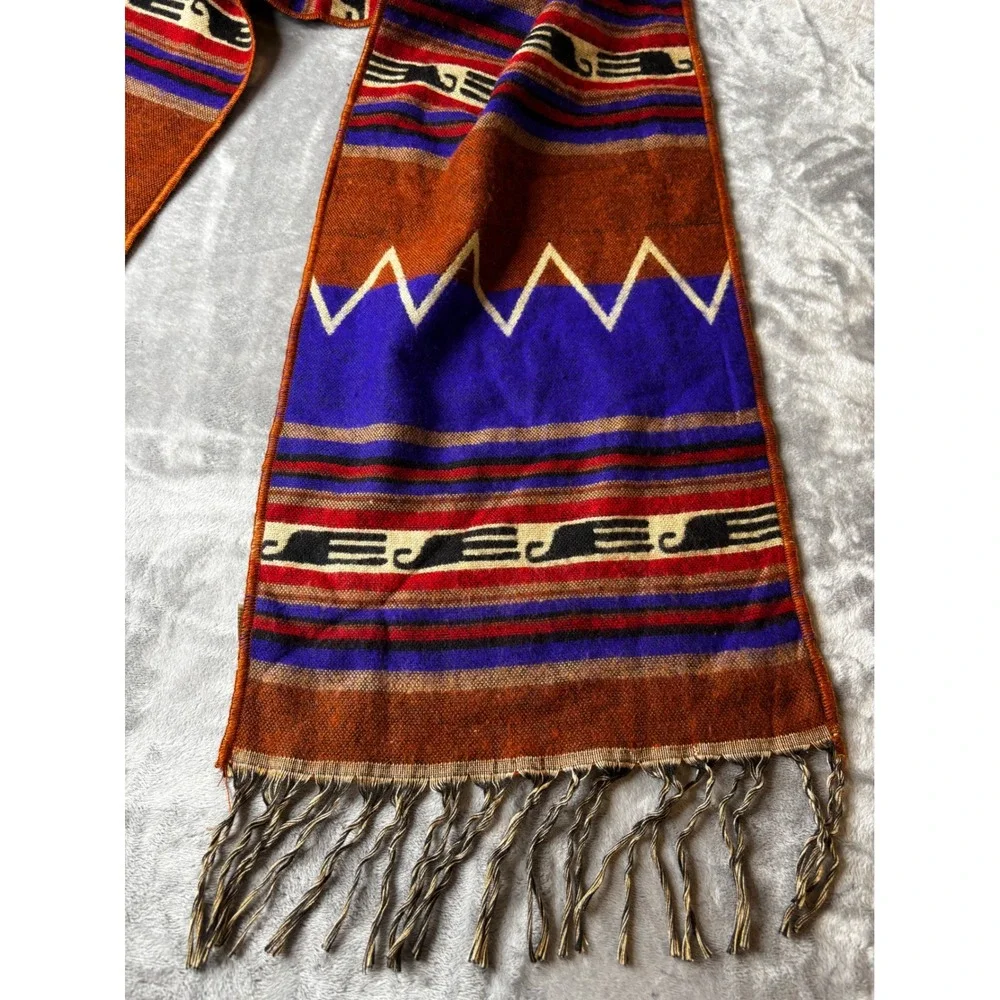 Saddleblanket Co Southwestern Geometric Fringed Scarf Blue Rust Orange Tribal